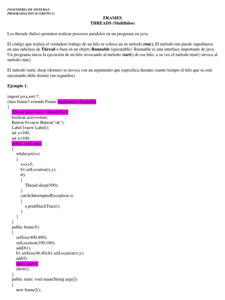 Hilos. Programacion en Java | PDF | Hilo (Computación) | Java (lenguaje ...