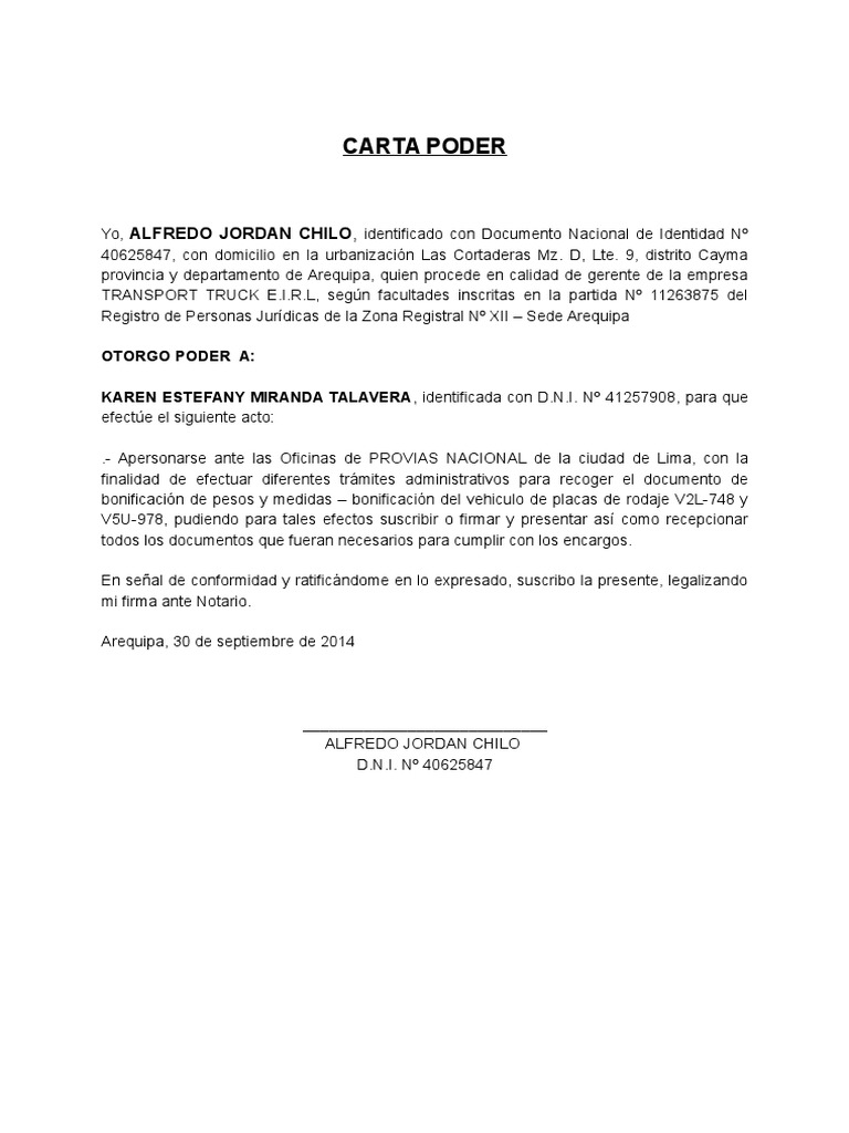 Carta Poder (Tramites) Gobierno Política