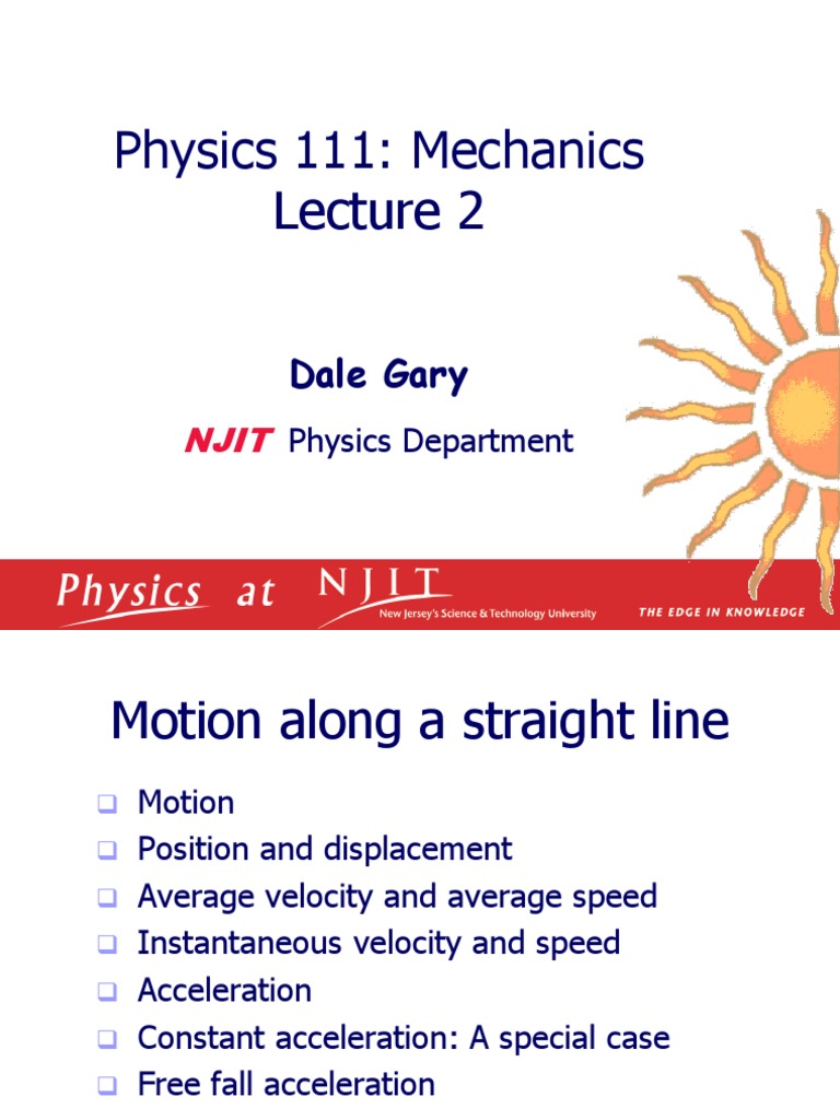 Phys111 Lecture02 Pdf Velocity Acceleration