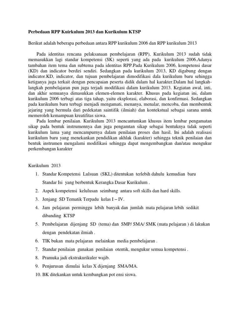 Perbedaan Rpp Kuirkulum 2013 Dan Kurikulum Ktsp