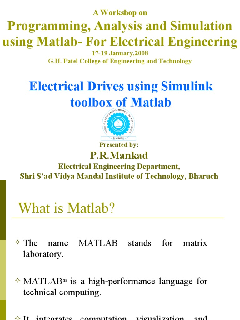 Programming, Analysis and Simulation Using Matlab-For Electrical ...