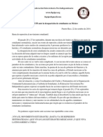 Declaración Oficial de La FUPI Ante La Desaparición de Estudiantes en México