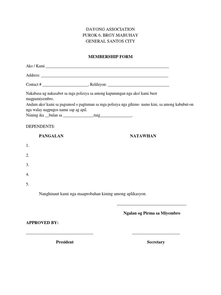 Dayong Association Mem Form | PDF