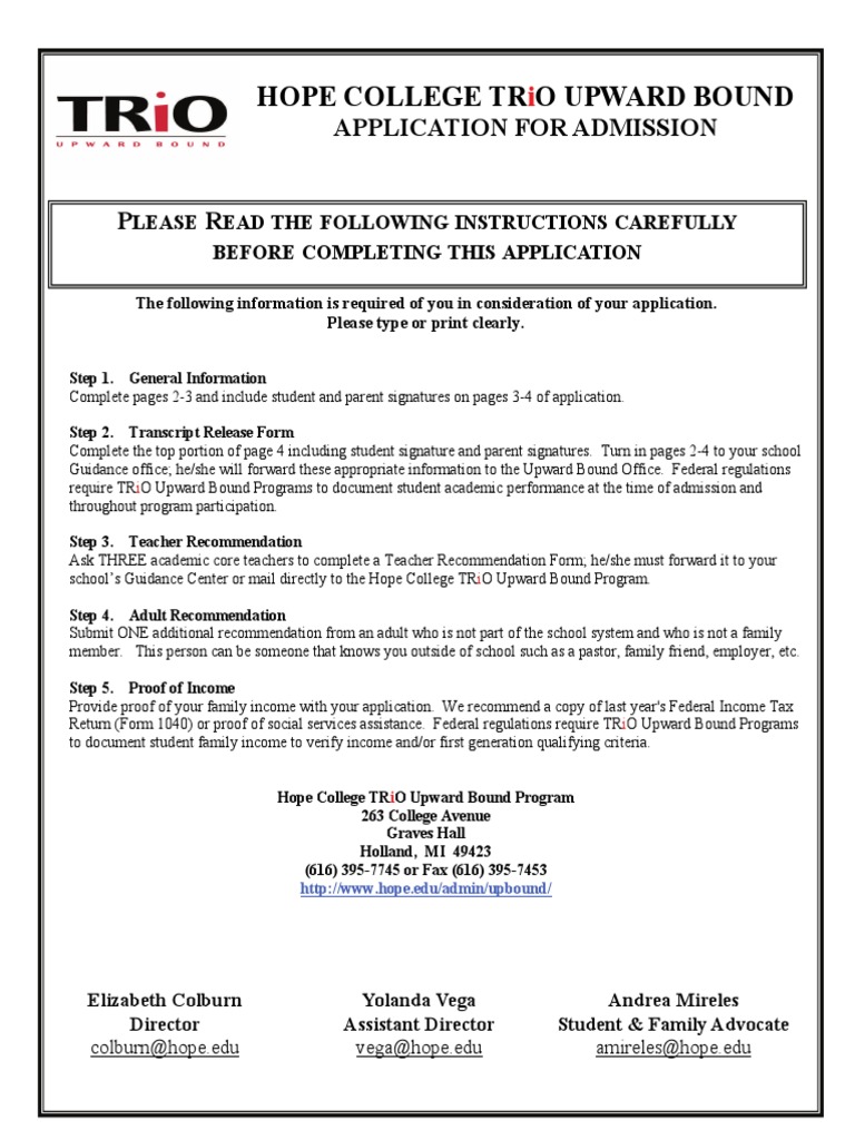 Upward Bound Admission Application | PDF | Individualized Education ...