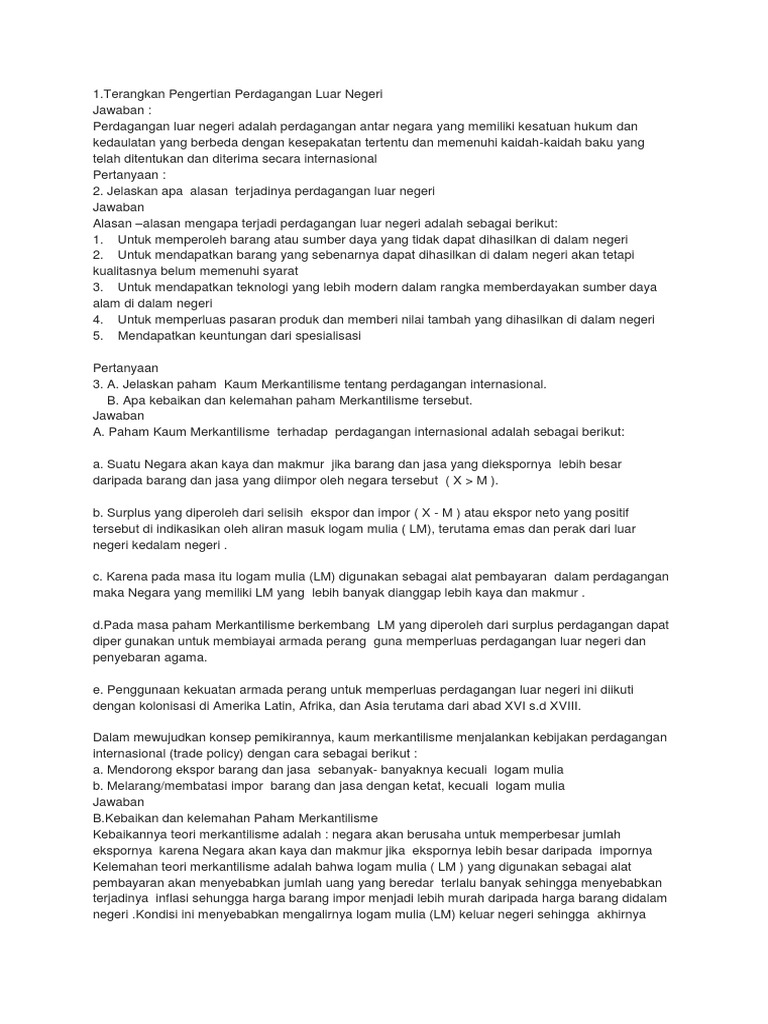 Soal Perdagangan Internasional