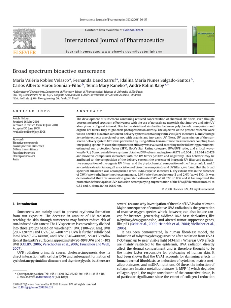 Broad Spectrum Bioactive Sunscreens | PDF | Ultraviolet | Sunscreen