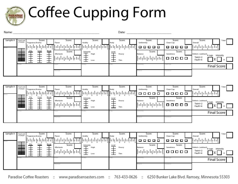 Coffee Cupping Score Sheet | PDF | Cooking, Food & Wine