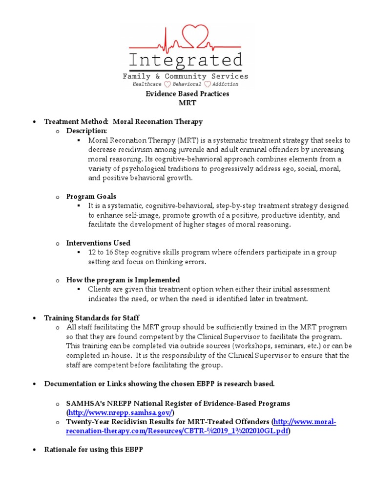 Overview of Moral Reconation Therapy | PDF | Cognitive Behavioral ...