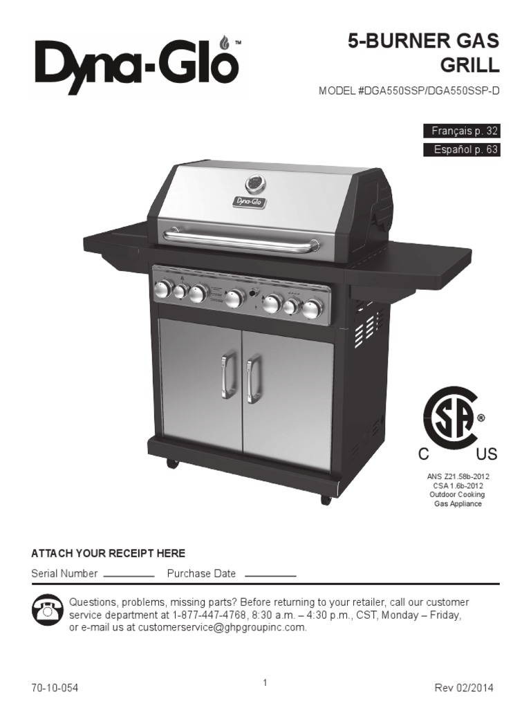 DynaGlo 5 Burner With Rotisserie Propane Barbecue Grill