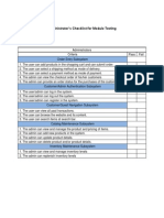 Administrator's Checklist For Module Testing