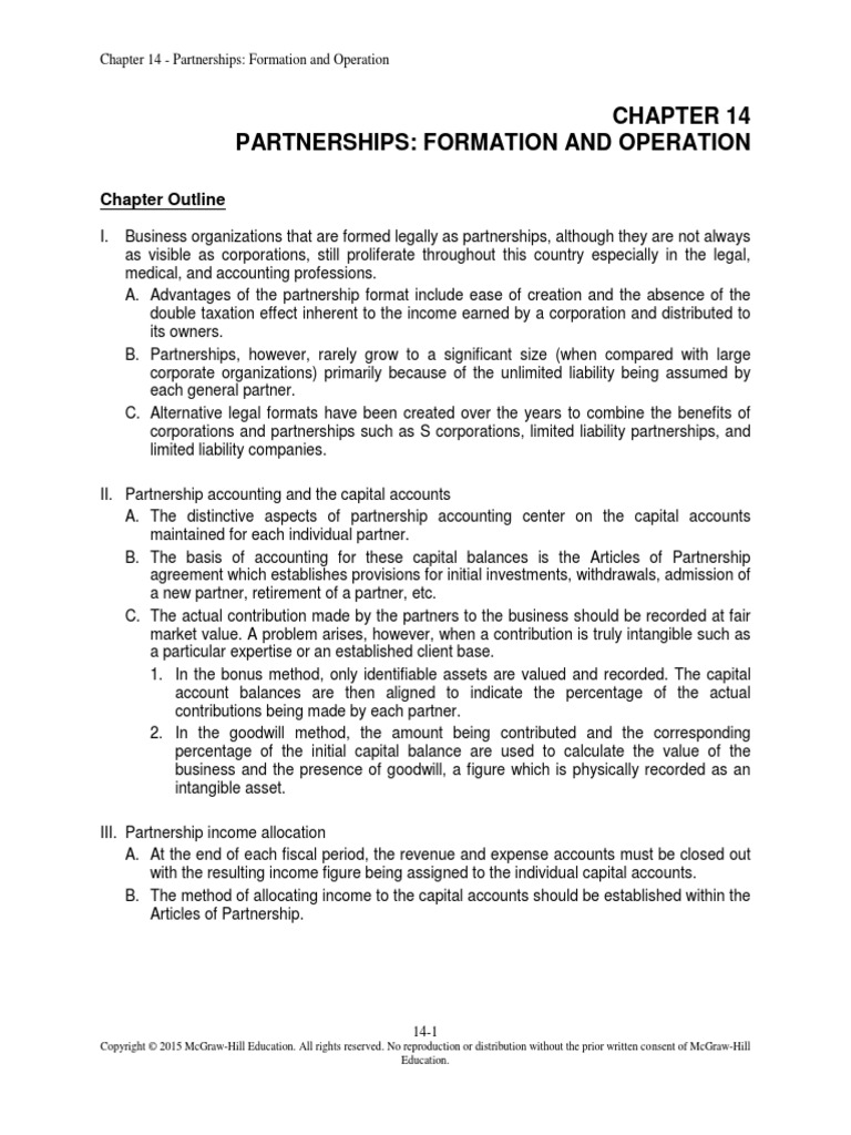 Partnerships: Formation and Operation: Chapter Outline | PDF ...