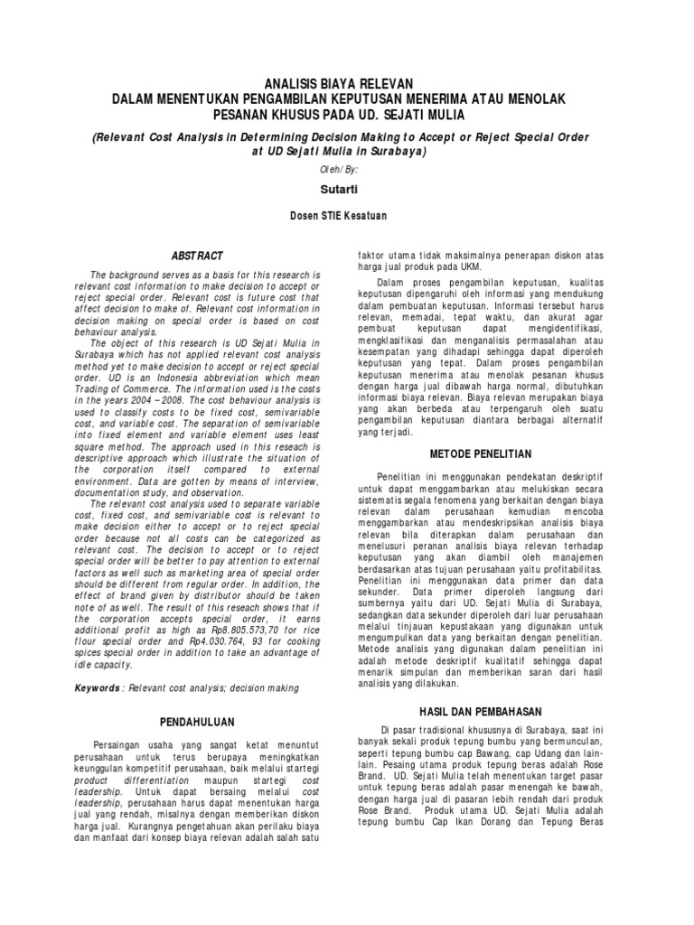 ANALISIS BIAYA RELEVAN