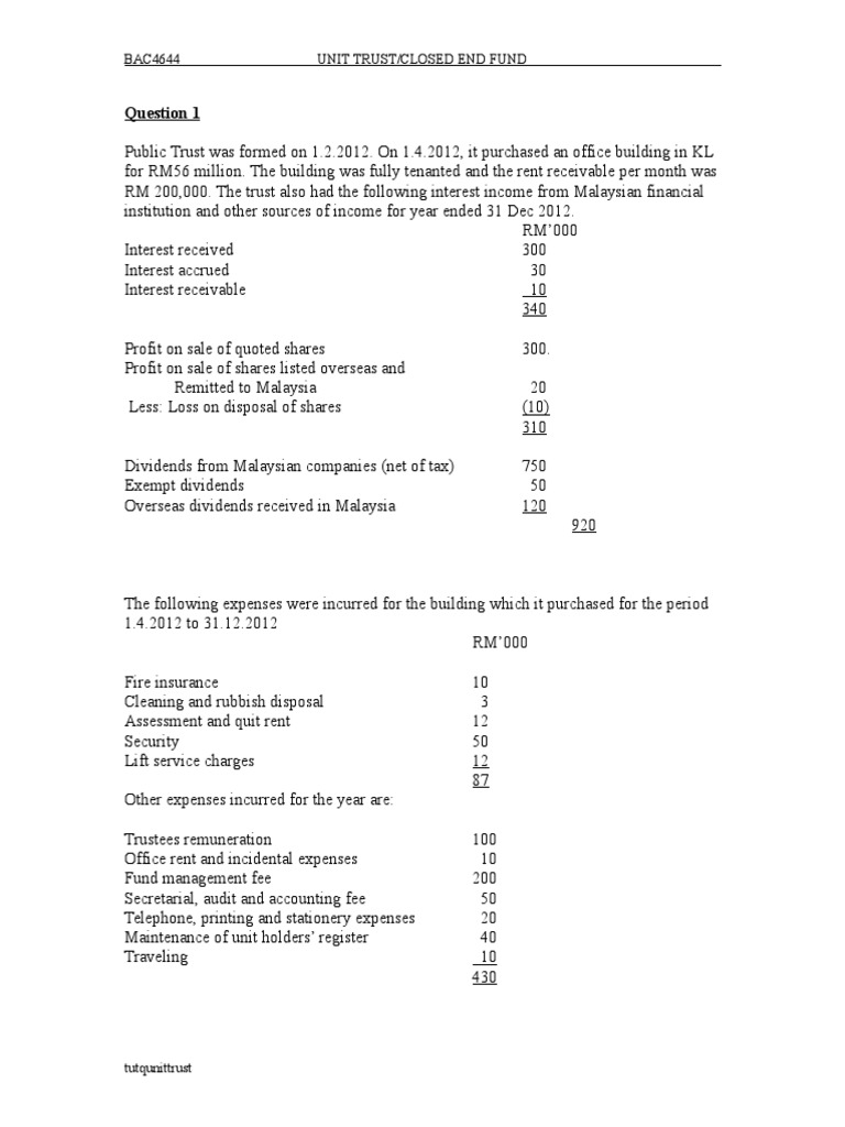 Computation of Income Tax Payable for Public Trust, Mayfair Bhd and ...
