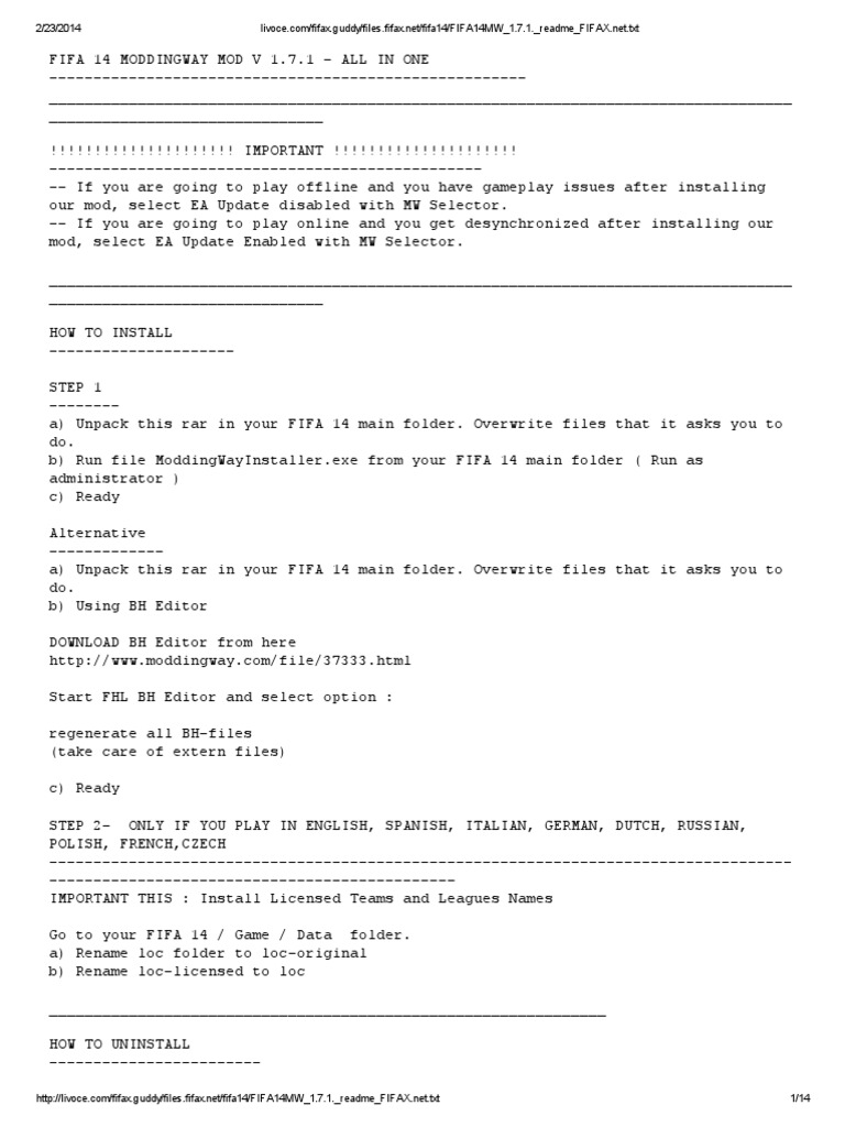 Fifax - Guddy Files - Fifax.Net Fifa14 FIFA14MW 1.7.1. Readme.