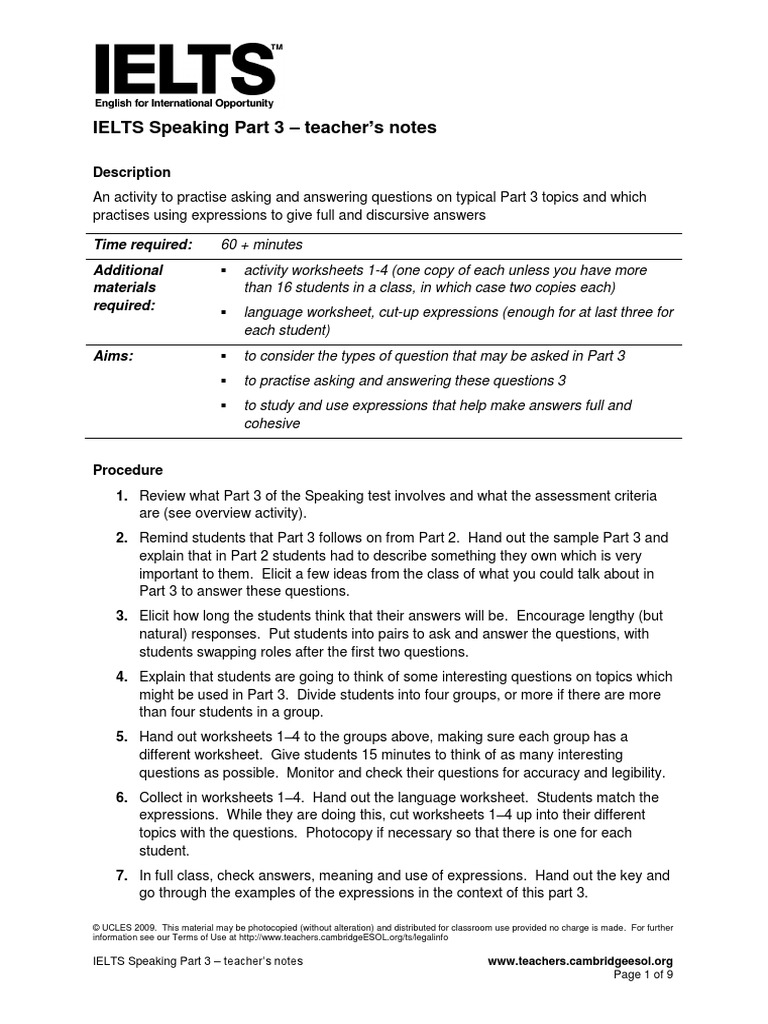 Ielts Speaking Part 3 | PDF