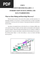 Unit I Content Beyond Syllabus - I Introduction To Data Mining and Data Warehousing What Are Data Mining and Knowledge Discovery?