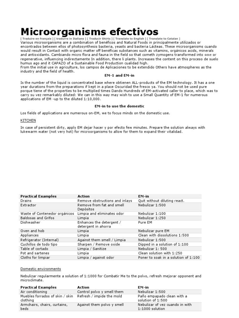 Microorganisms Efectivos: EM-1 and EM-in | PDF | Hygiene | Enzyme