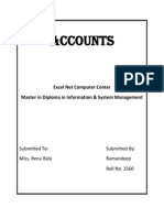 Accounts: Excel Net Computer Center Master in Diploma in Information & System Management