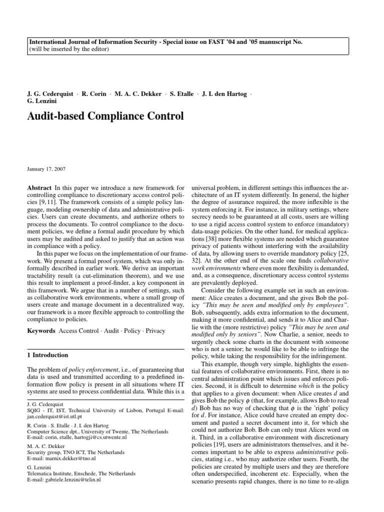 Audit-Based Compliance Control | PDF | First Order Logic | Audit
