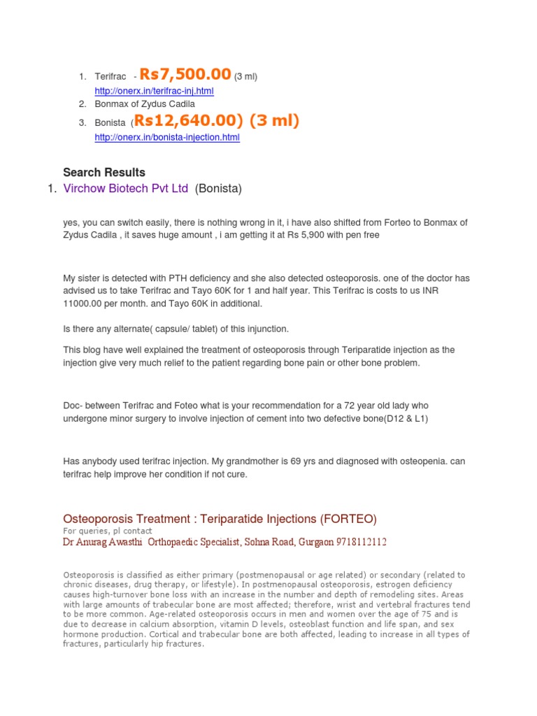 Terifrac and Forteo for Osteoporosis | PDF | Osteoporosis | Bone