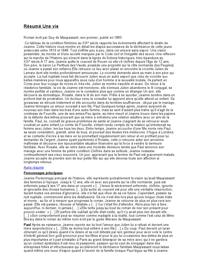 Une Vie De Maupassant Résumé Par Chapitre Résumé Une Vie. | PDF | Guy de Maupassant | Poésie