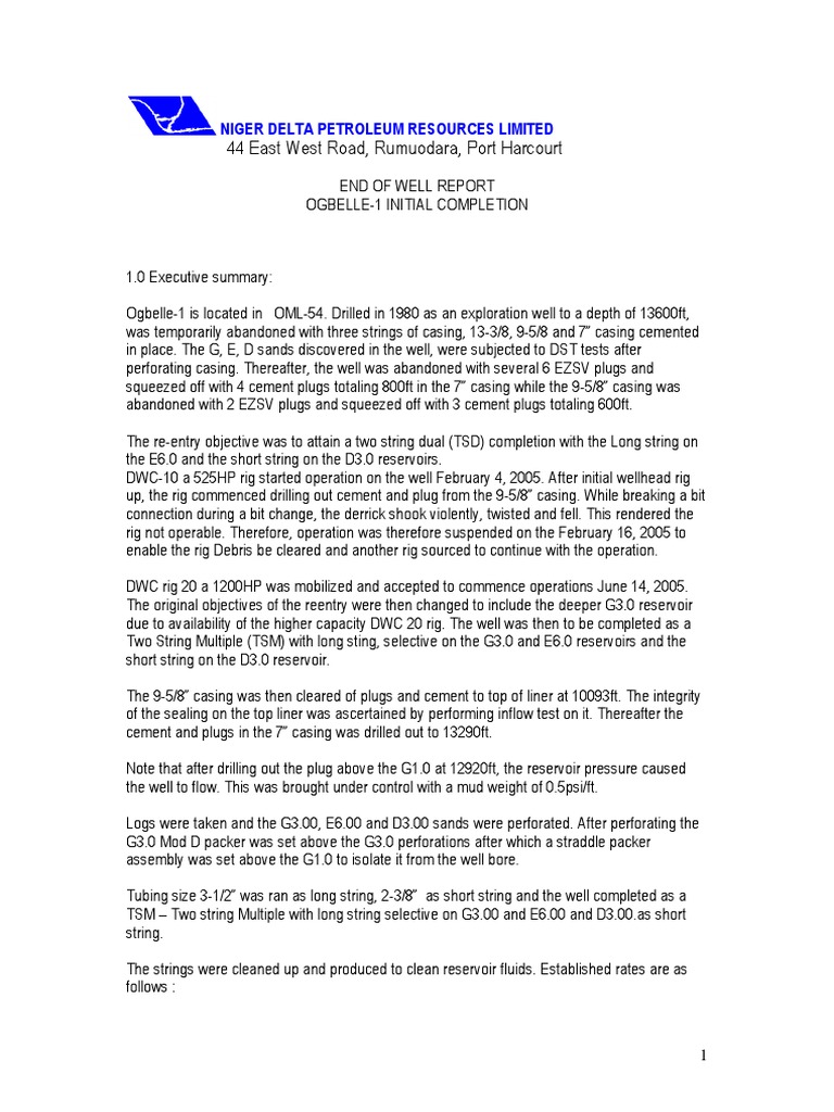 End of Well Report | Download Free PDF | Casing (Borehole) | Drilling Rig