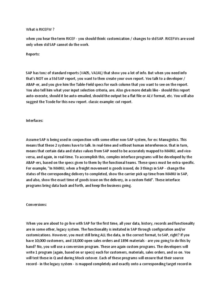 Understanding RICEFW in SAP | PDF | Business Process | Specification ...