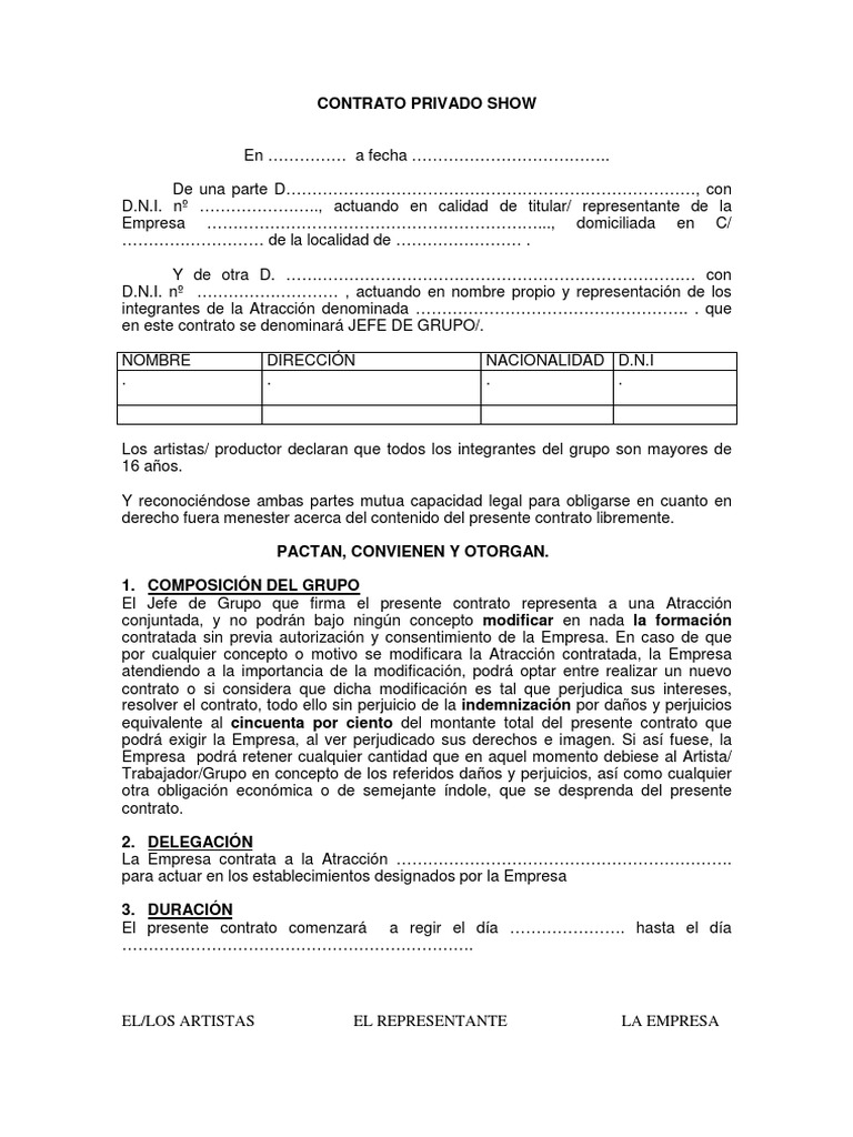 Modelo de Contrato Para Grupos Musicales Daños y