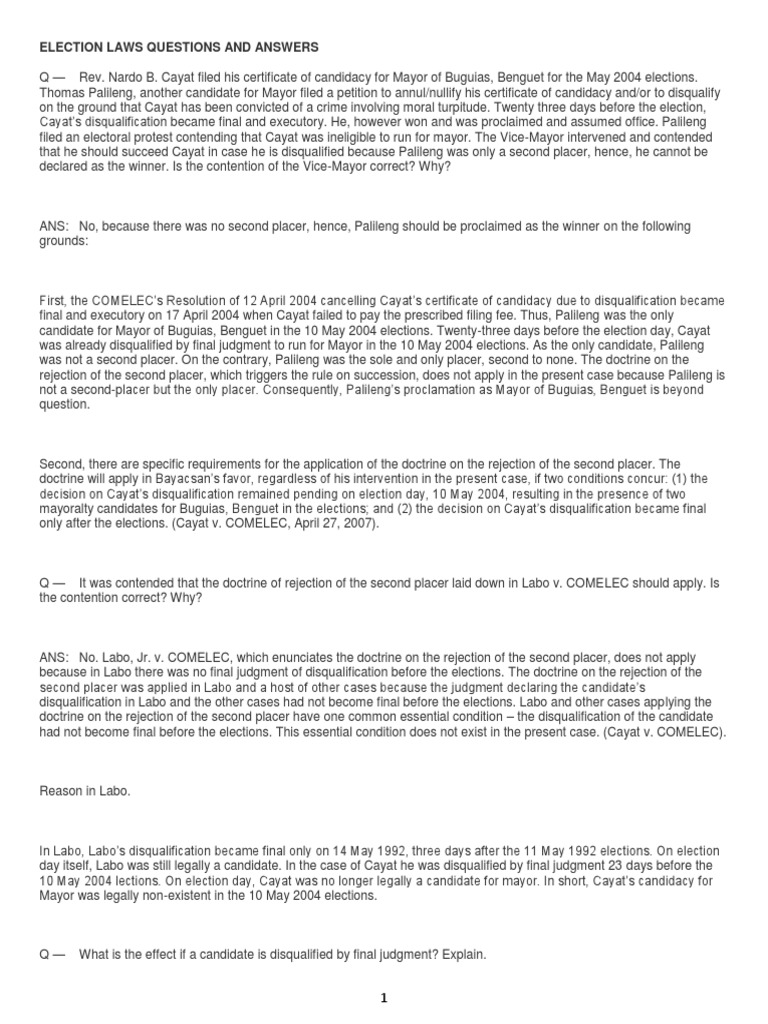 Election Laws Questions and Answers | PDF