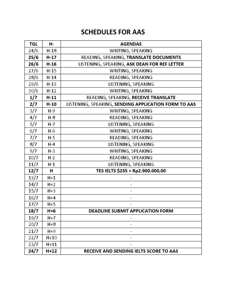AAS Application Schedule and Tasks | PDF | Technology & Engineering