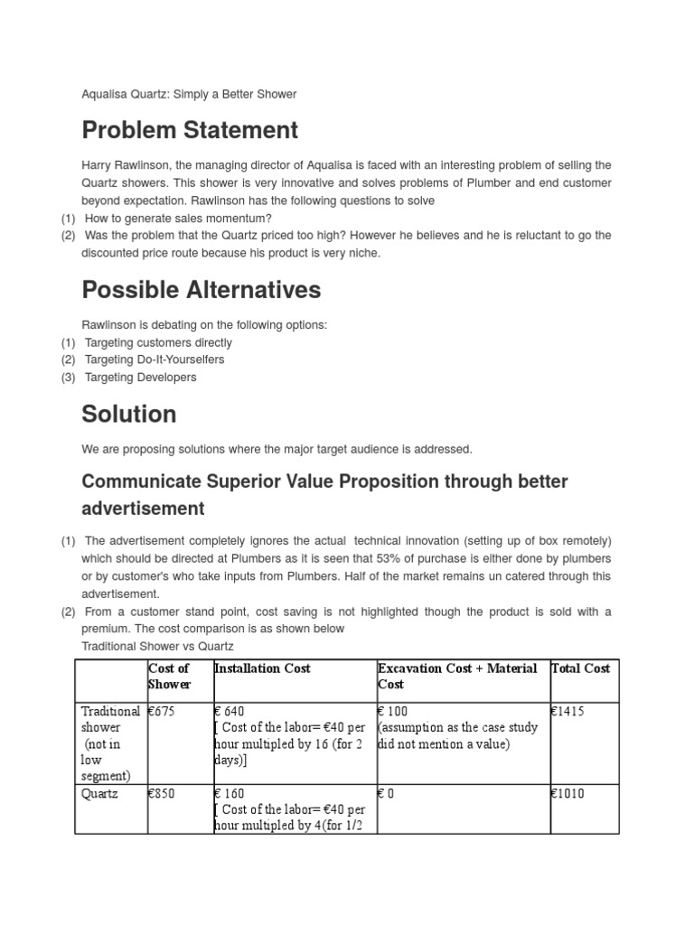 Case Analysis Aqualisa Quartz PDF Advertising Microeconomics