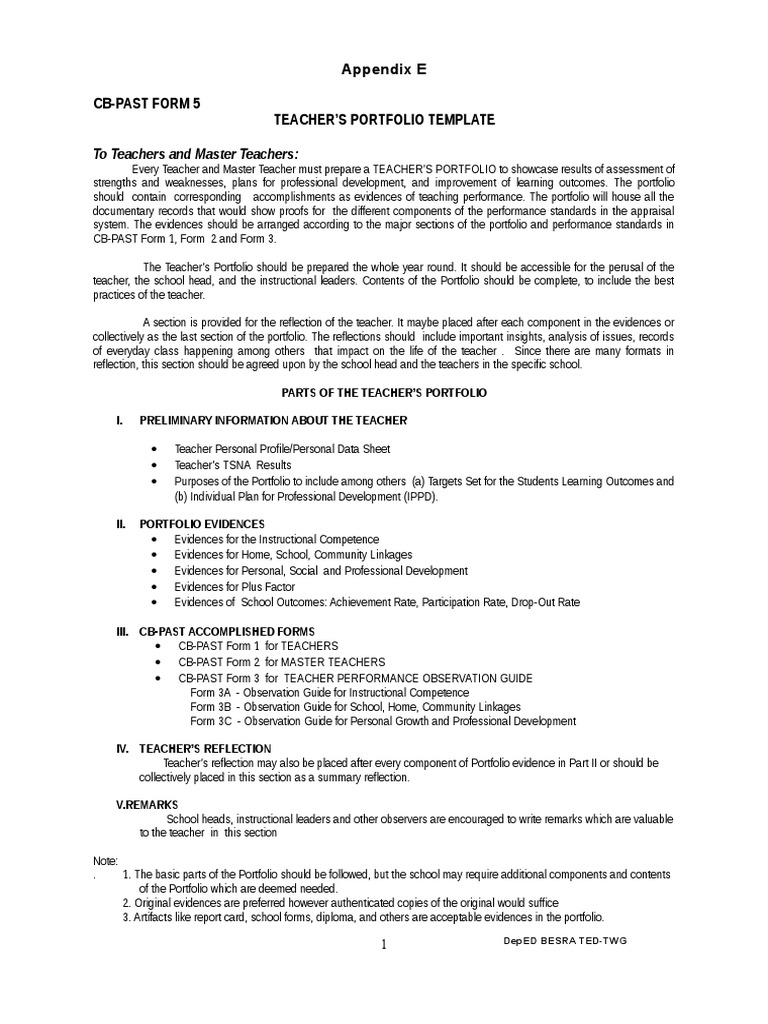 Teacher's Portfolio Template Guide | PDF | Teachers | Educational ...