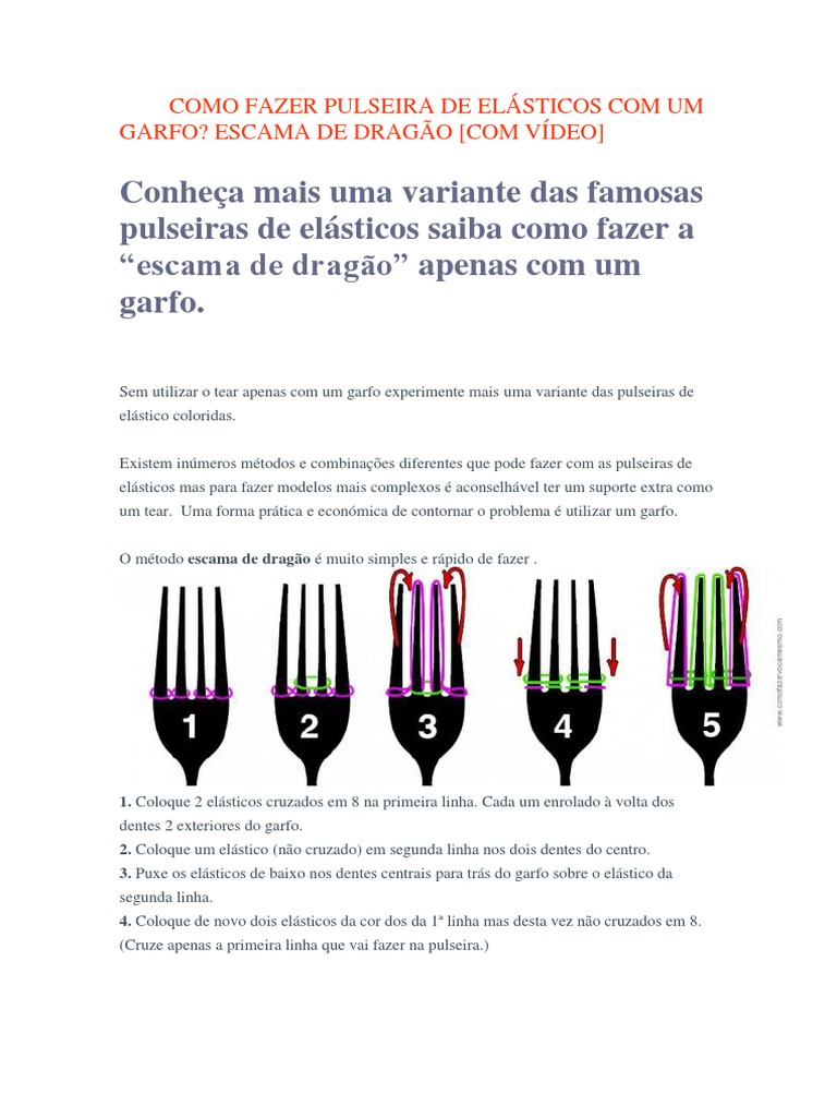 Como Fazer Pulseira de Elásticos Com Um Garfo | PDF | Cor | Lazer, image size:768x1024