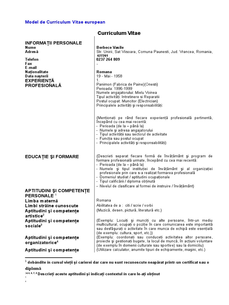 Model Cv European Pdf