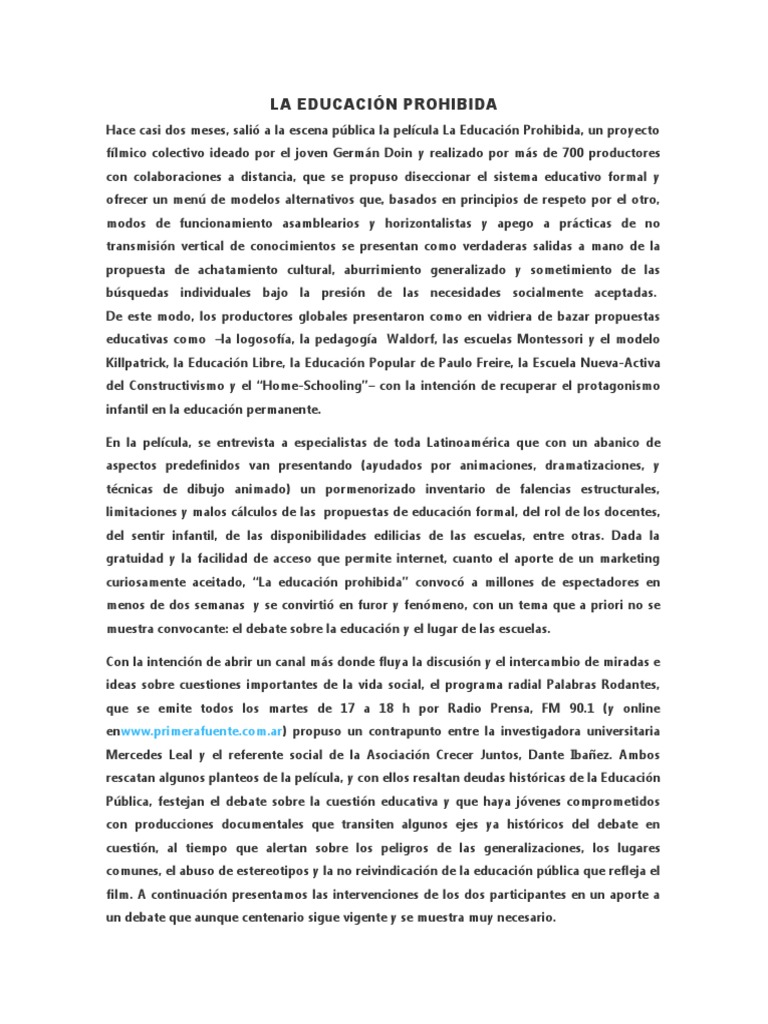 La Educación Prohibida a1 Conocimiento Pedagogía