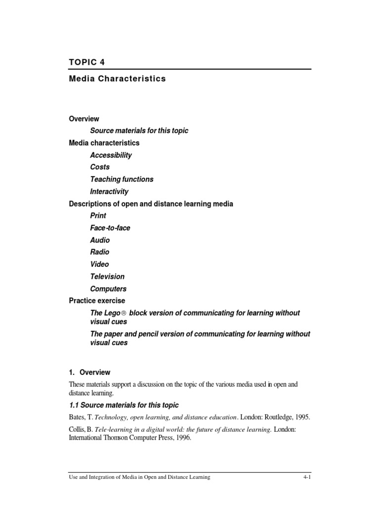 Educational Media Characteristics PDF Distance Education