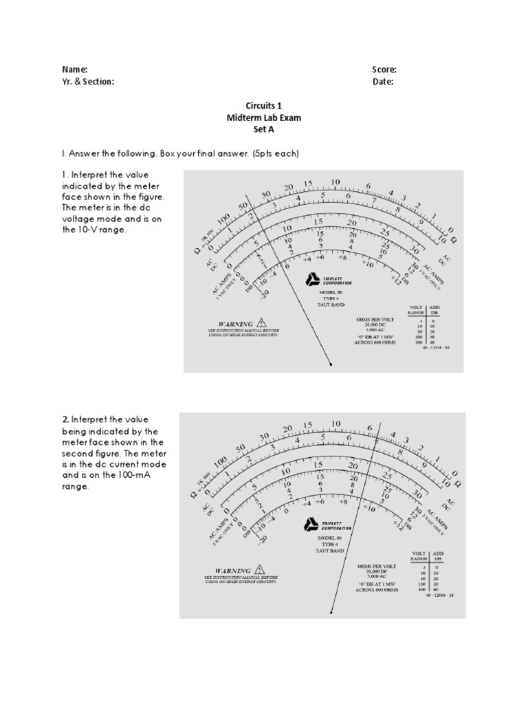 Name: Score: Yr. & Section: Date:: Circuits 1 Midterm Lab Exam Set A ...