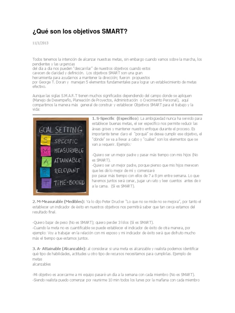 Objetivos SMART: Definición y Ejemplos | PDF | Planificación | Sicología