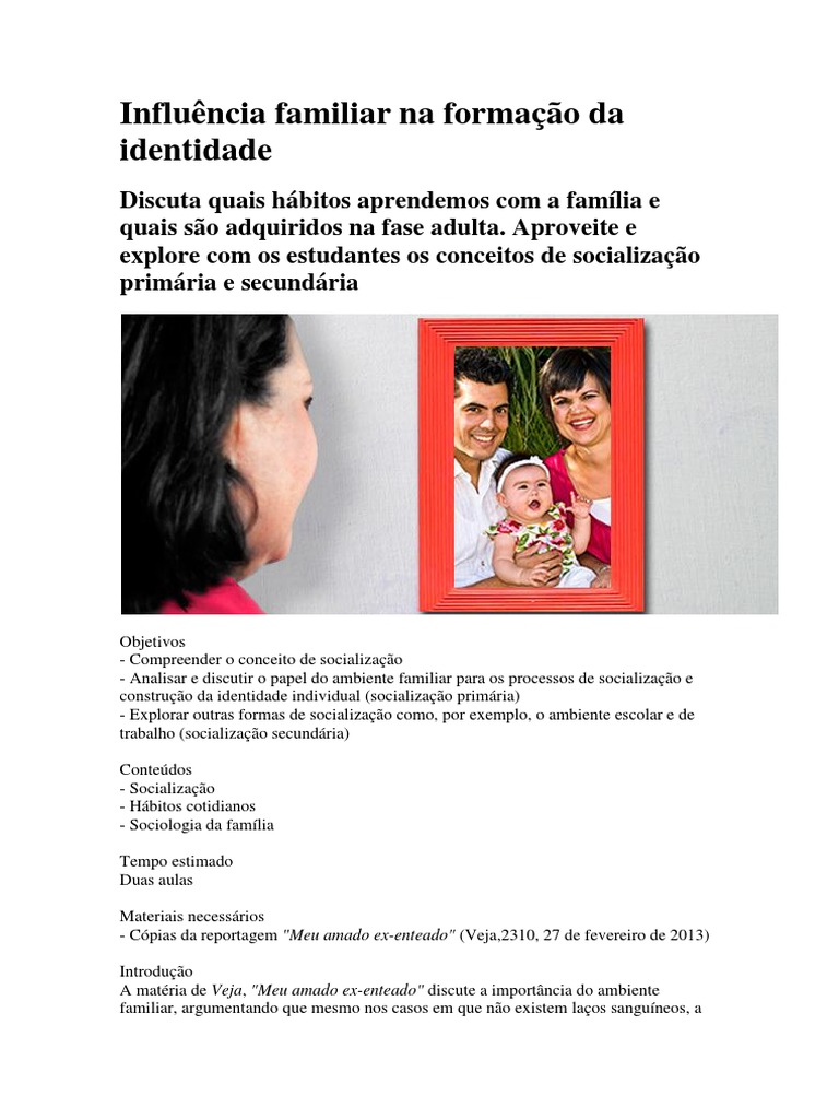 Influência Familiar Na Formação Da Identidade | PDF | Família | Sociologia