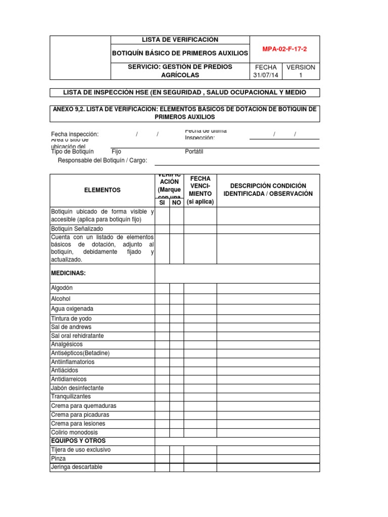 Checklist Botiquín de Primeros Auxilios | PDF