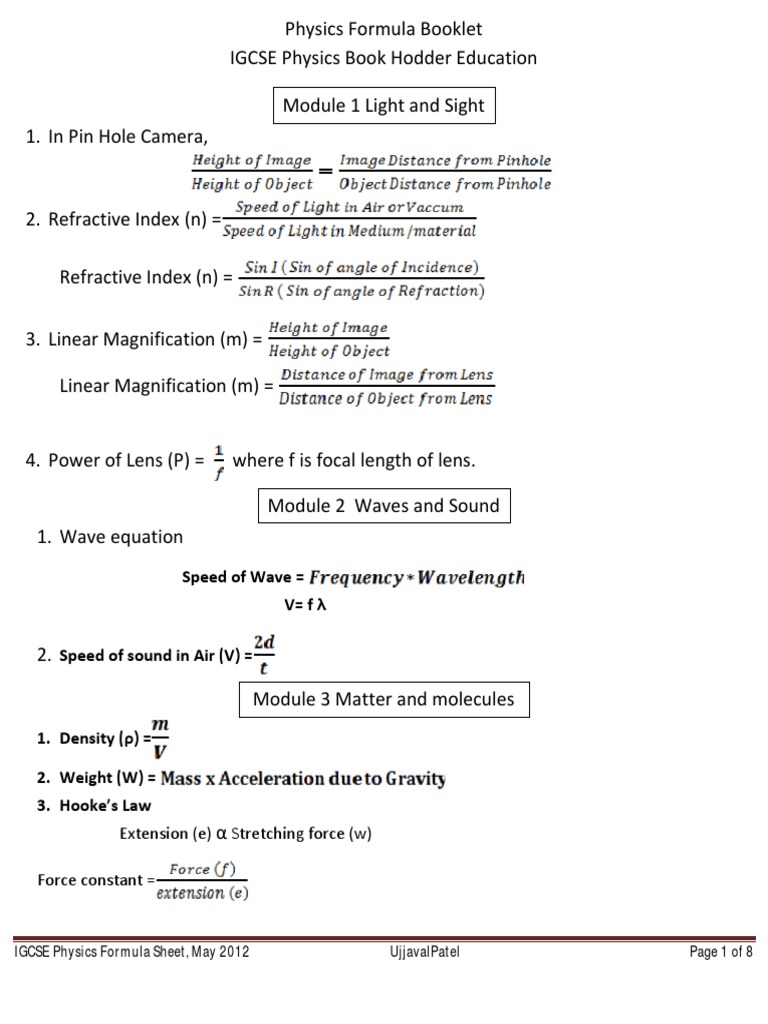 Physics Formula Booklet | Force | Classical Mechanics | Free 30-day ...