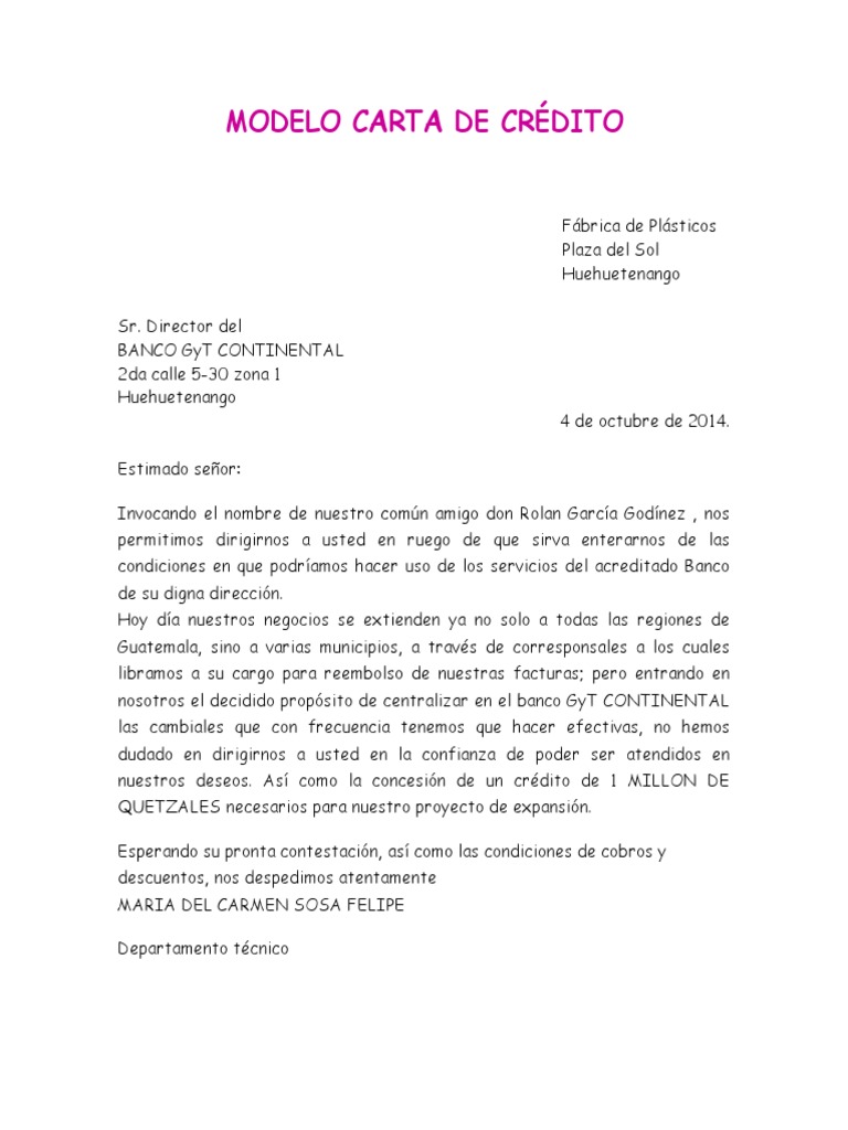 Modelo Carta de Ordenes de Crédito