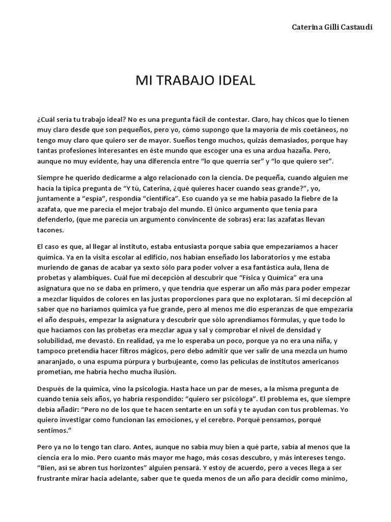Reflexiones sobre mi trabajo ideal | PDF | Science | Ocio
