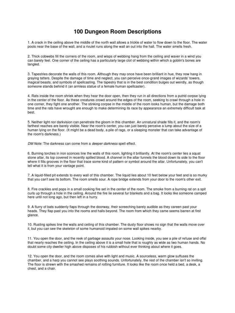 100 Dungeon Room Descriptions PDF Door