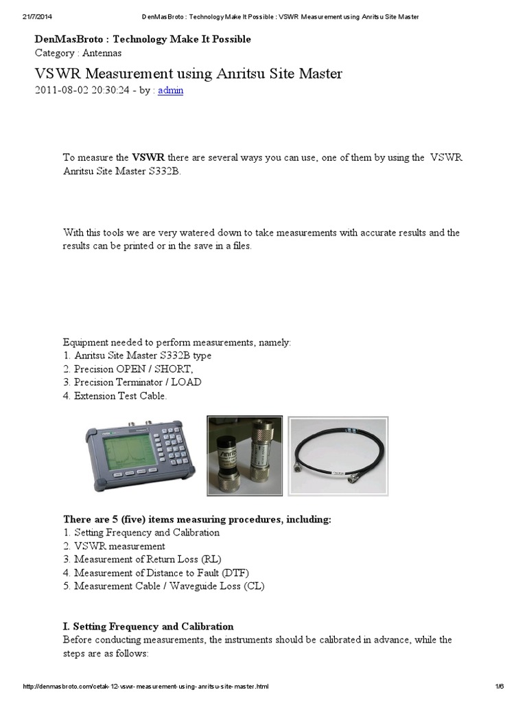 VSWR Measurement with Anritsu Site Master | PDF | Calibration ...
