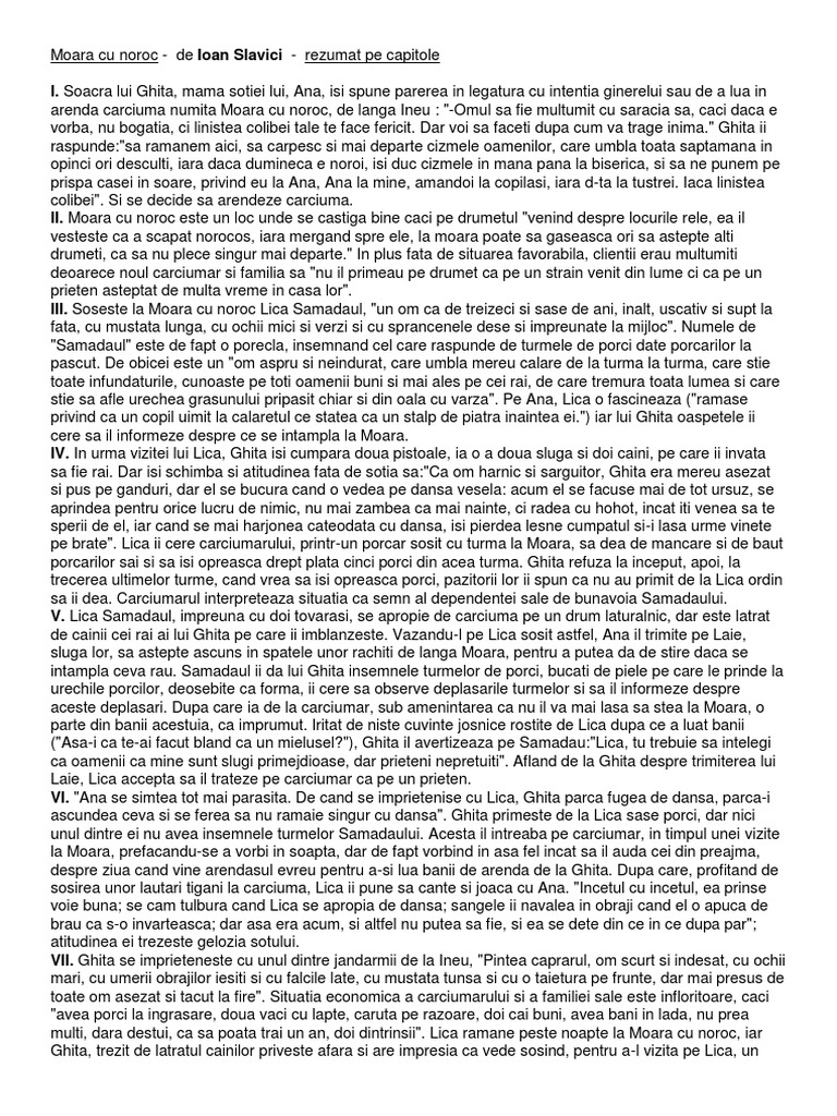 Moara Cu Noroc Rezumat Pe Capitole