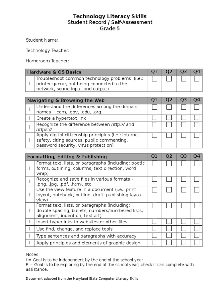 Grade 5 Technology Literacy Assessment | PDF