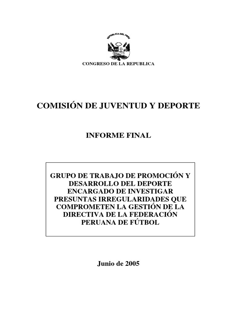 Informe Final Pdf Pdf Asociación De Futbol Perú
