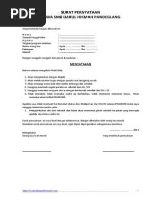 Contoh Surat Pernyataan Prakerin Atau Pkl Siswa Pdf Pdf