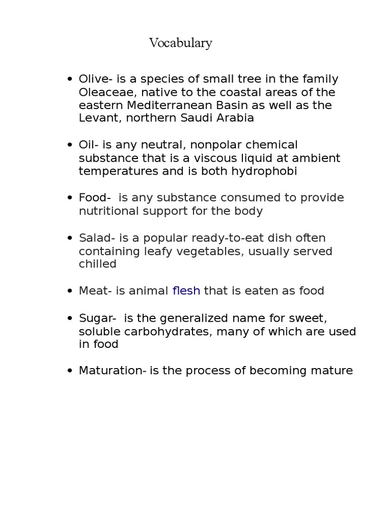 Vocabulary PDF Oil Foods